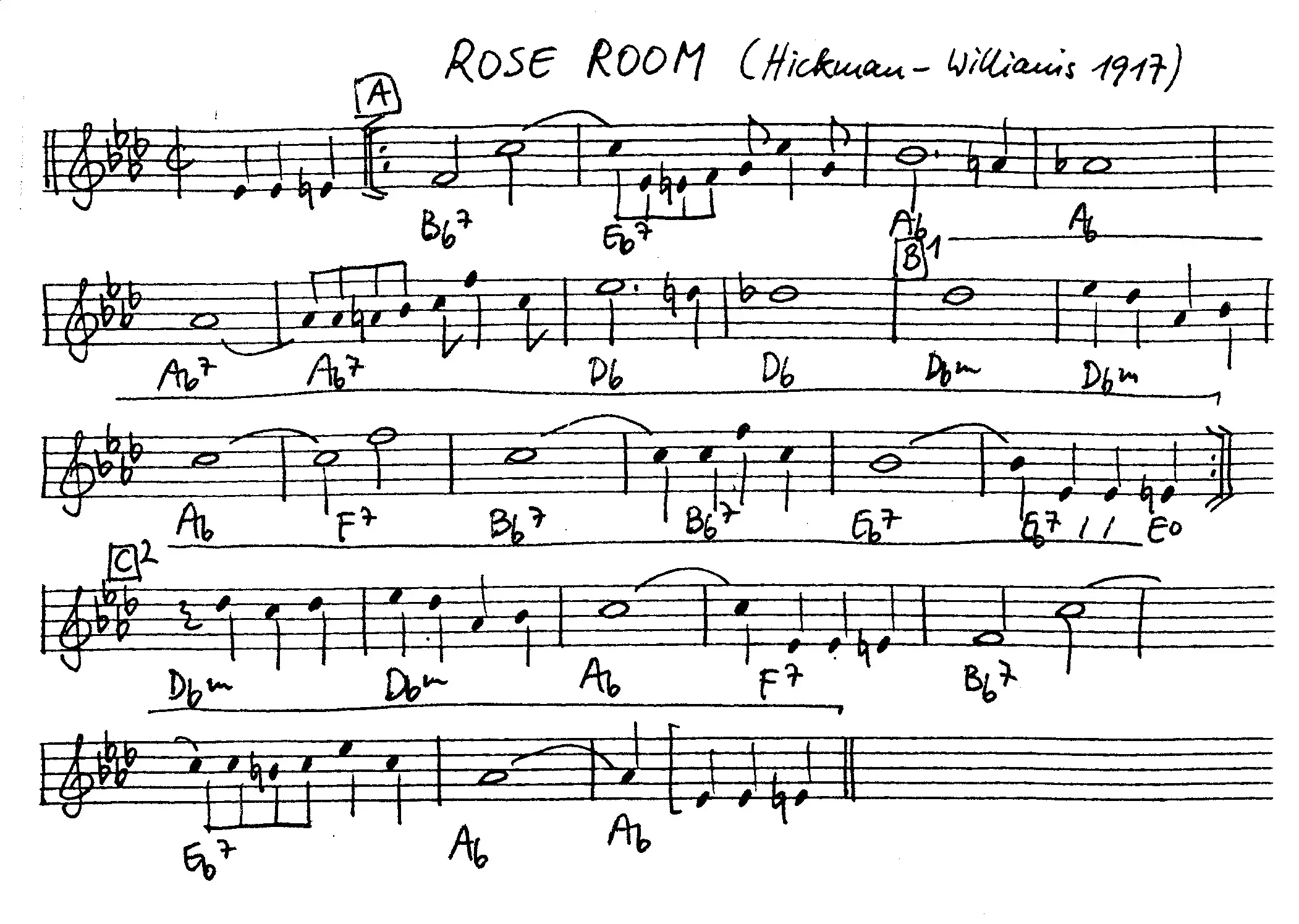 rose room free jazz leadsheet - Courtesy of the Jungle Jazz Band